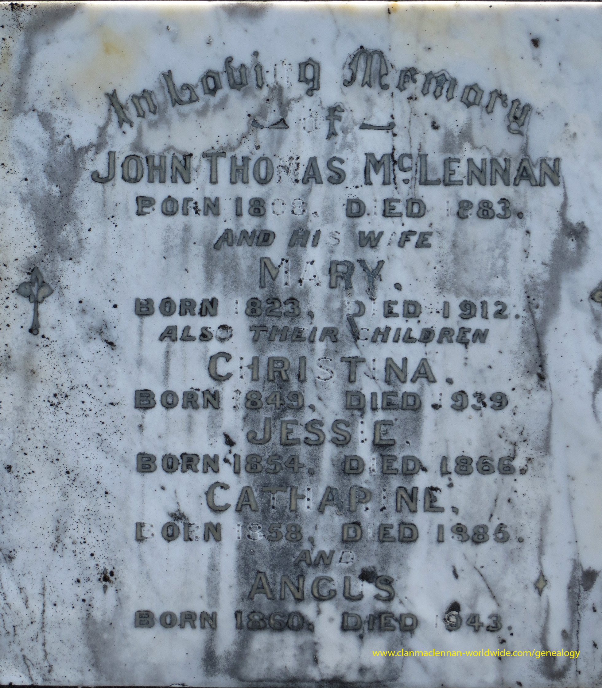 Photo of headstones/John Thomas McLennan d1883 & fam hdstn Waipu
